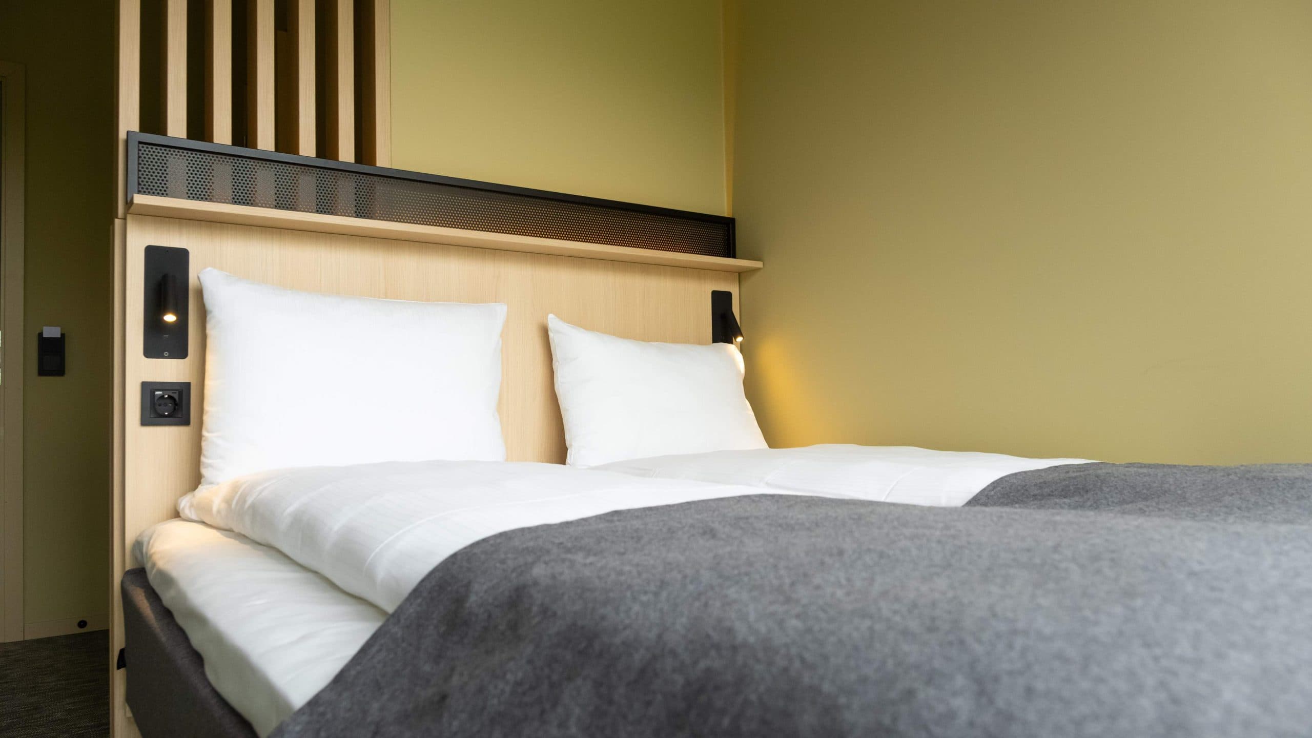 A close up of the bed at the double room small