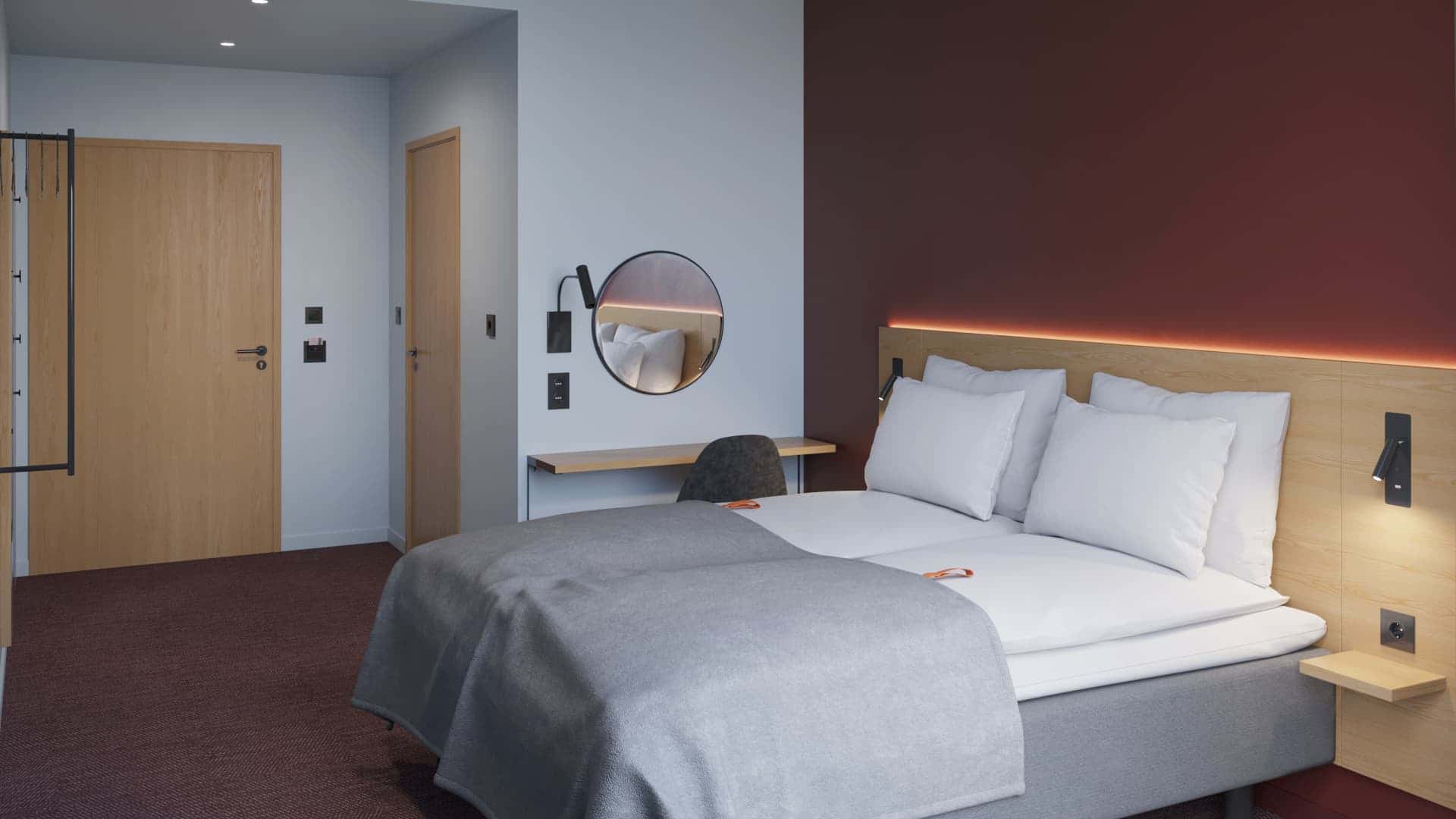 Picture of how a double room standard will look like at our new hotel Citybox Bergen Bryggen